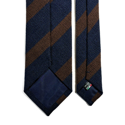 Navy Blue & Brown Striped Wool/Silk Grenadine Tie