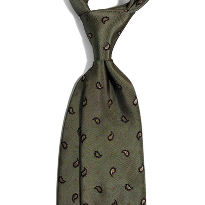 Olive Green Small Paisley Silk Jacquard Tie