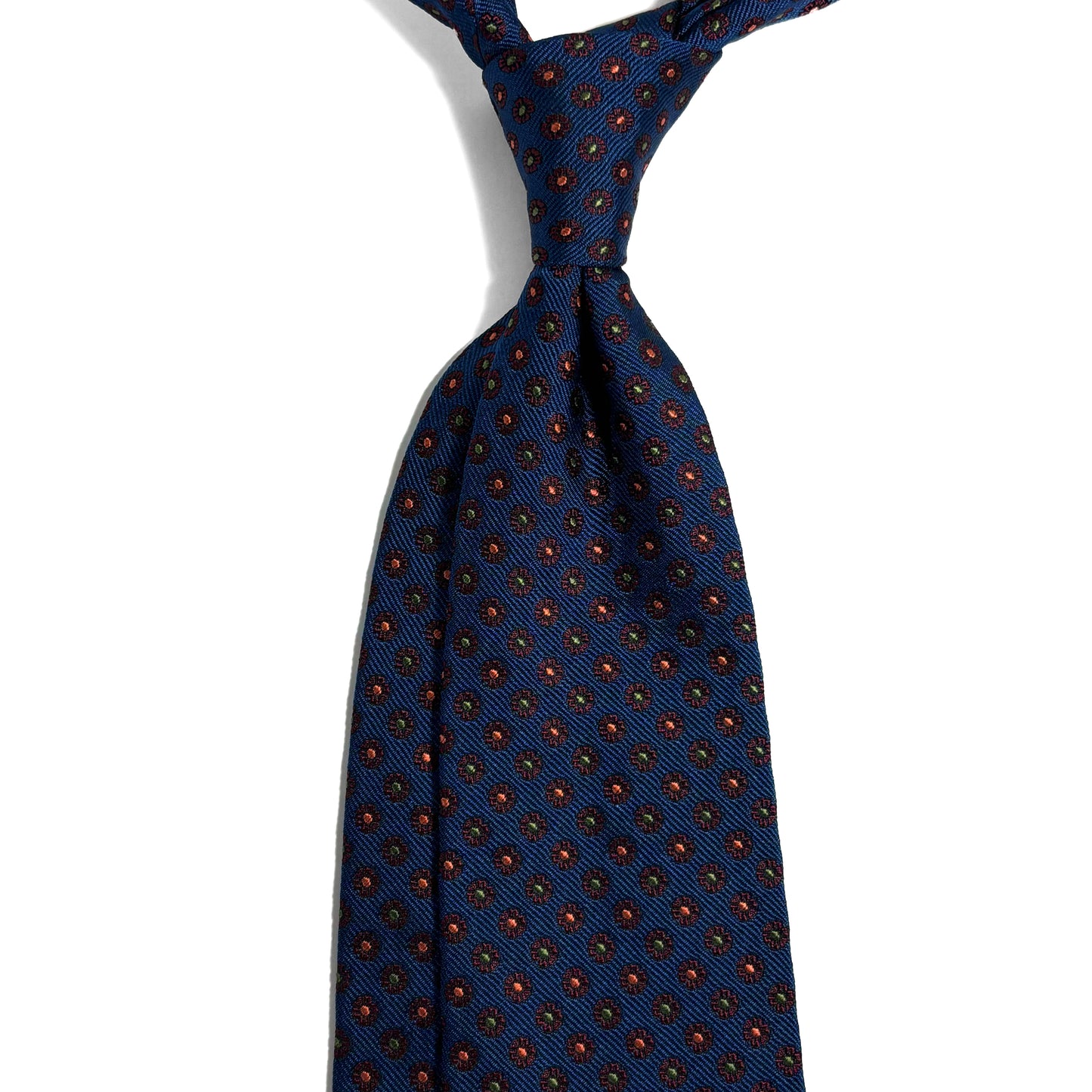 Navy Blue English Jacquard Silk Tie w/ Floral Pattern