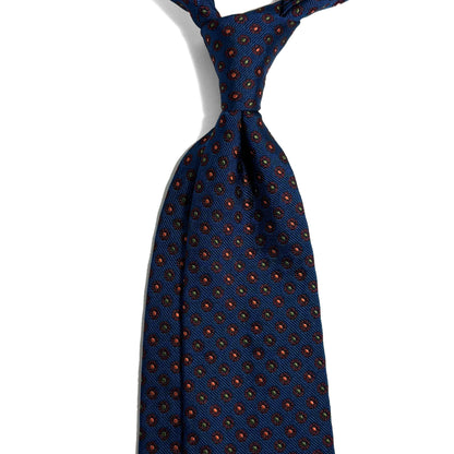 Navy Blue English Jacquard Silk Tie w/ Floral Pattern