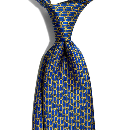 Royal Blue & Gold Bridle Motif Silk Satin Tie