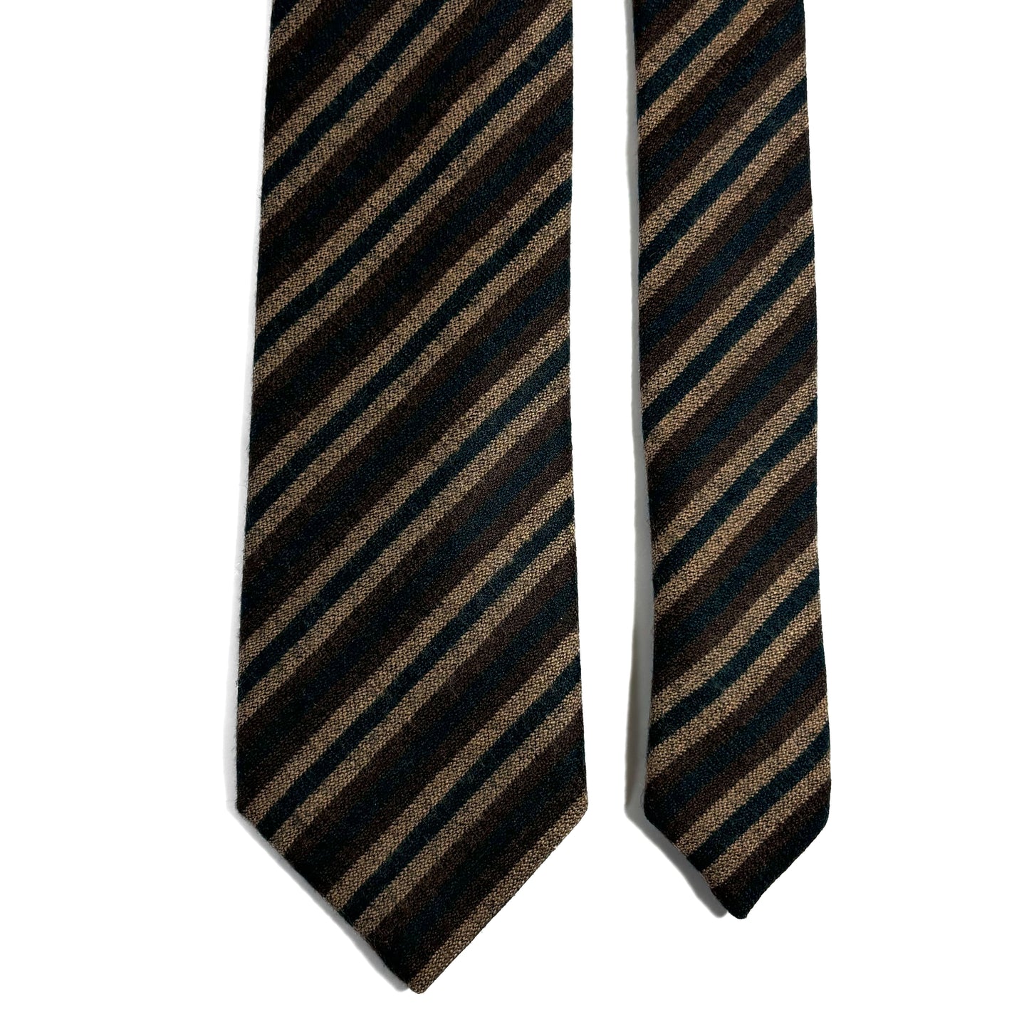 Forest Green & Brown Striped Wool Challis Tie