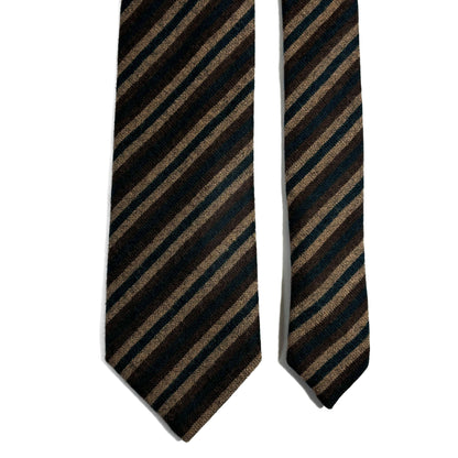 Forest Green & Brown Striped Wool Challis Tie