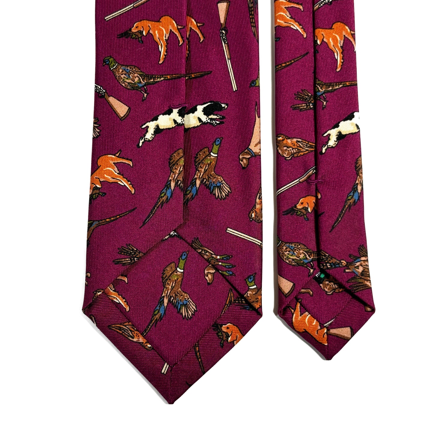 Wine Red Hunting Motif Printed 36oz Silk Twill Tie
