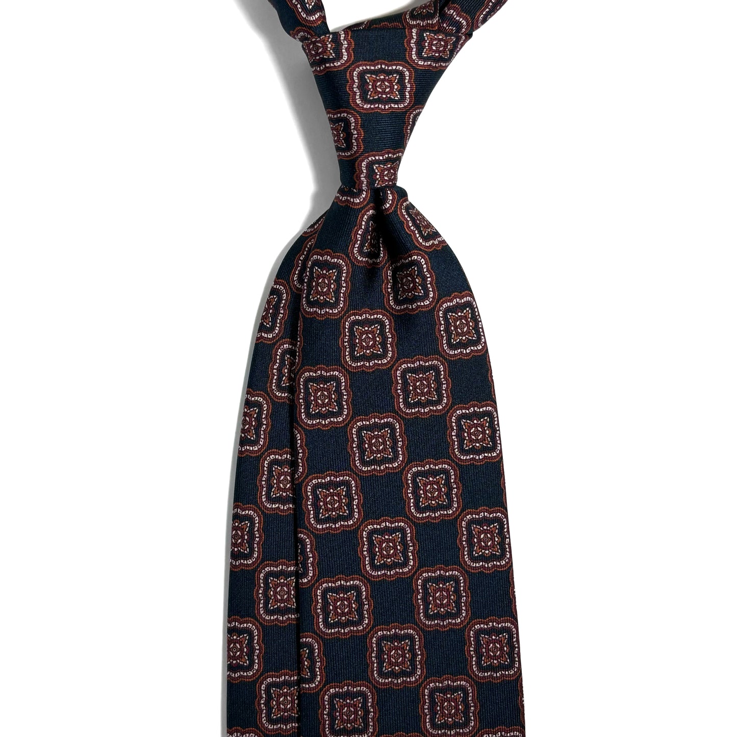 Navy Blue Medallion Printed 36oz Silk Twill Tie