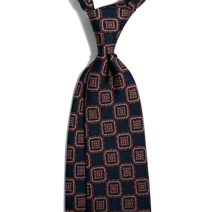 Navy Blue Medallion Printed 36oz Silk Twill Tie