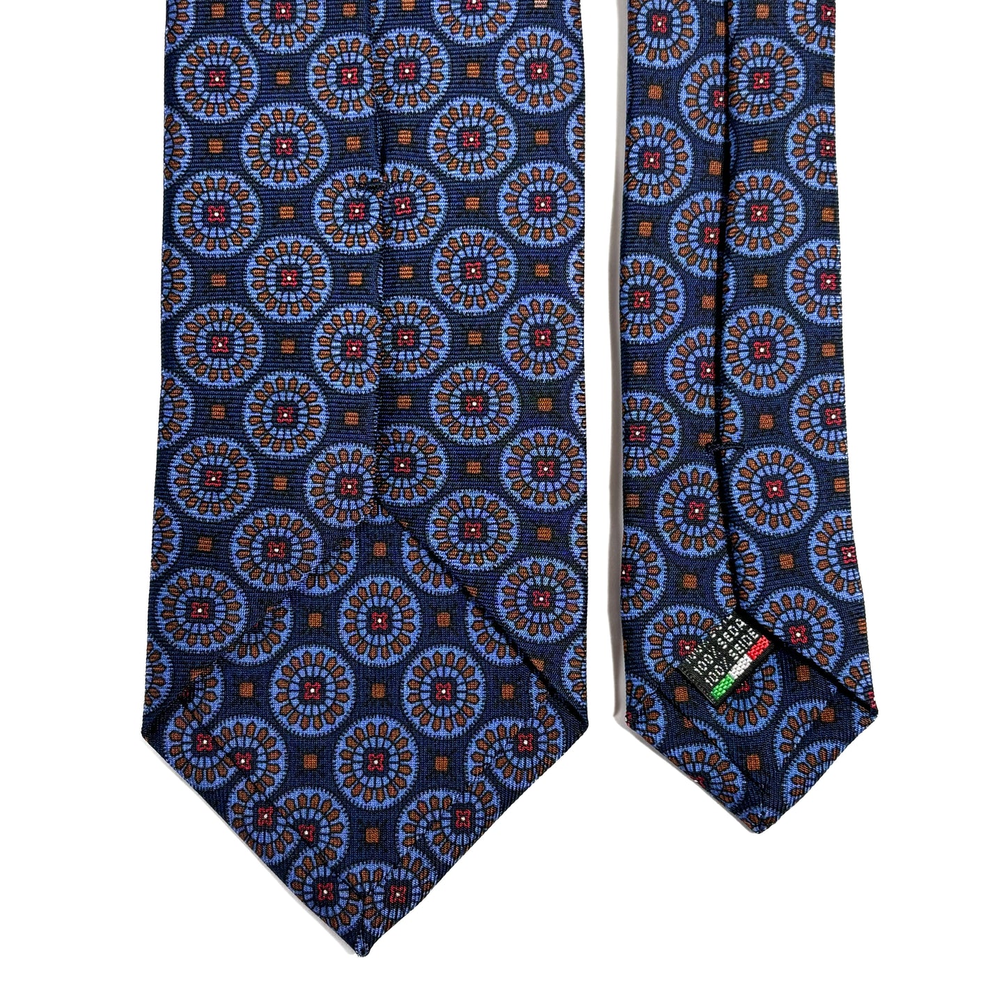 Navy Blue & Brown Geometric Ancient Madder Silk Tie