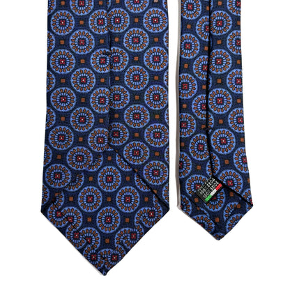 Navy Blue & Brown Geometric Ancient Madder Silk Tie