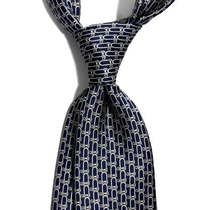 Navy Blue Bridle Motif Silk Satin Tie