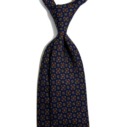 Navy Blue Geometric Italian Madder Silk Tie