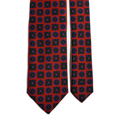 Hand-Printed Terracotta Orange Geometric Ancient Madder Silk Tie