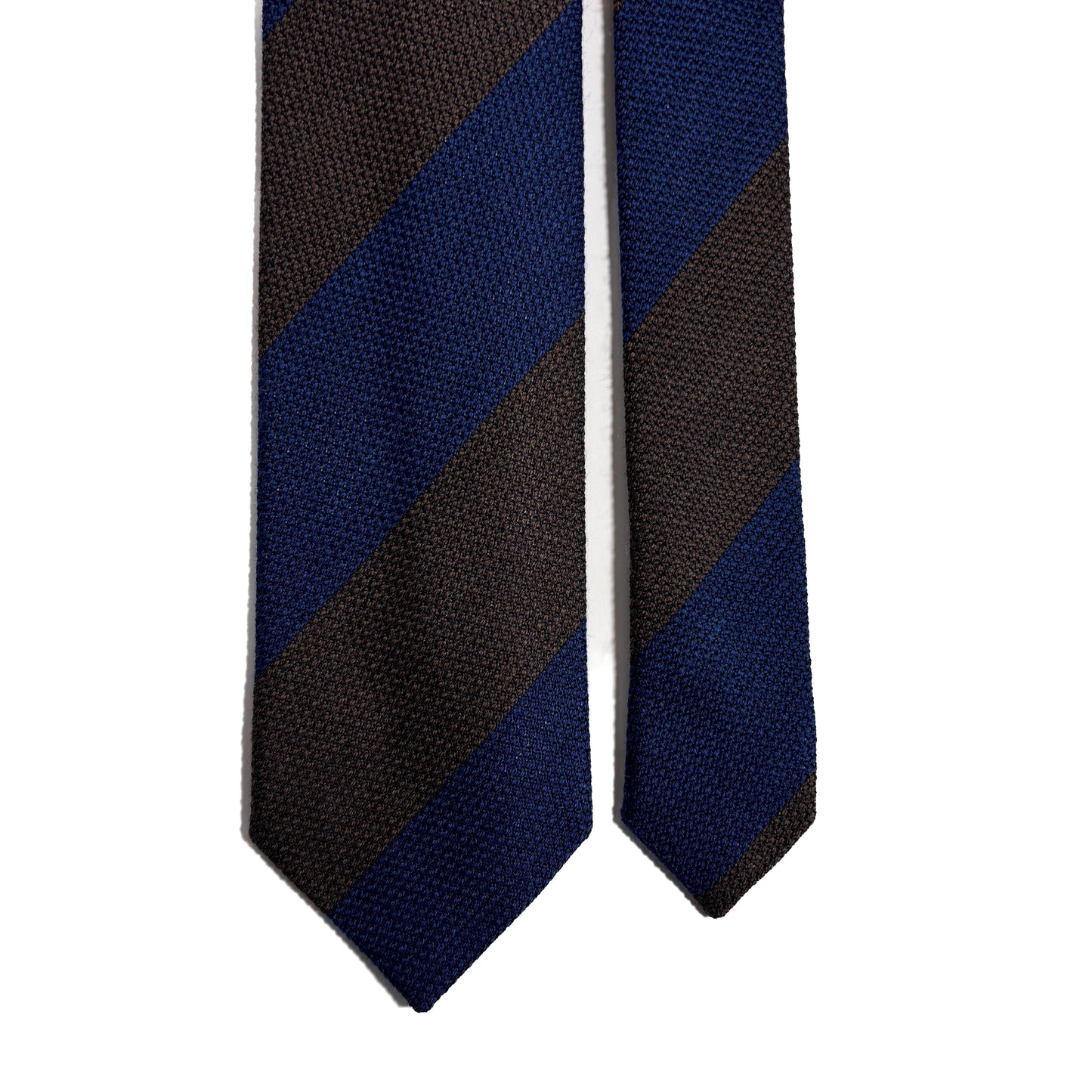 Navy Blue & Brown Striped Wool/Silk Grenadine Tie (Garza Fina)