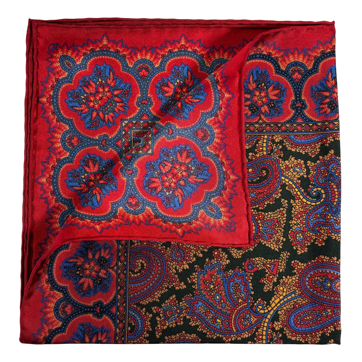 Red & Forest Green Ancient Madder Silk Pocket Square