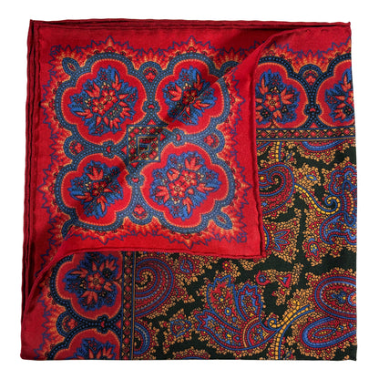 Red & Forest Green Ancient Madder Silk Pocket Square