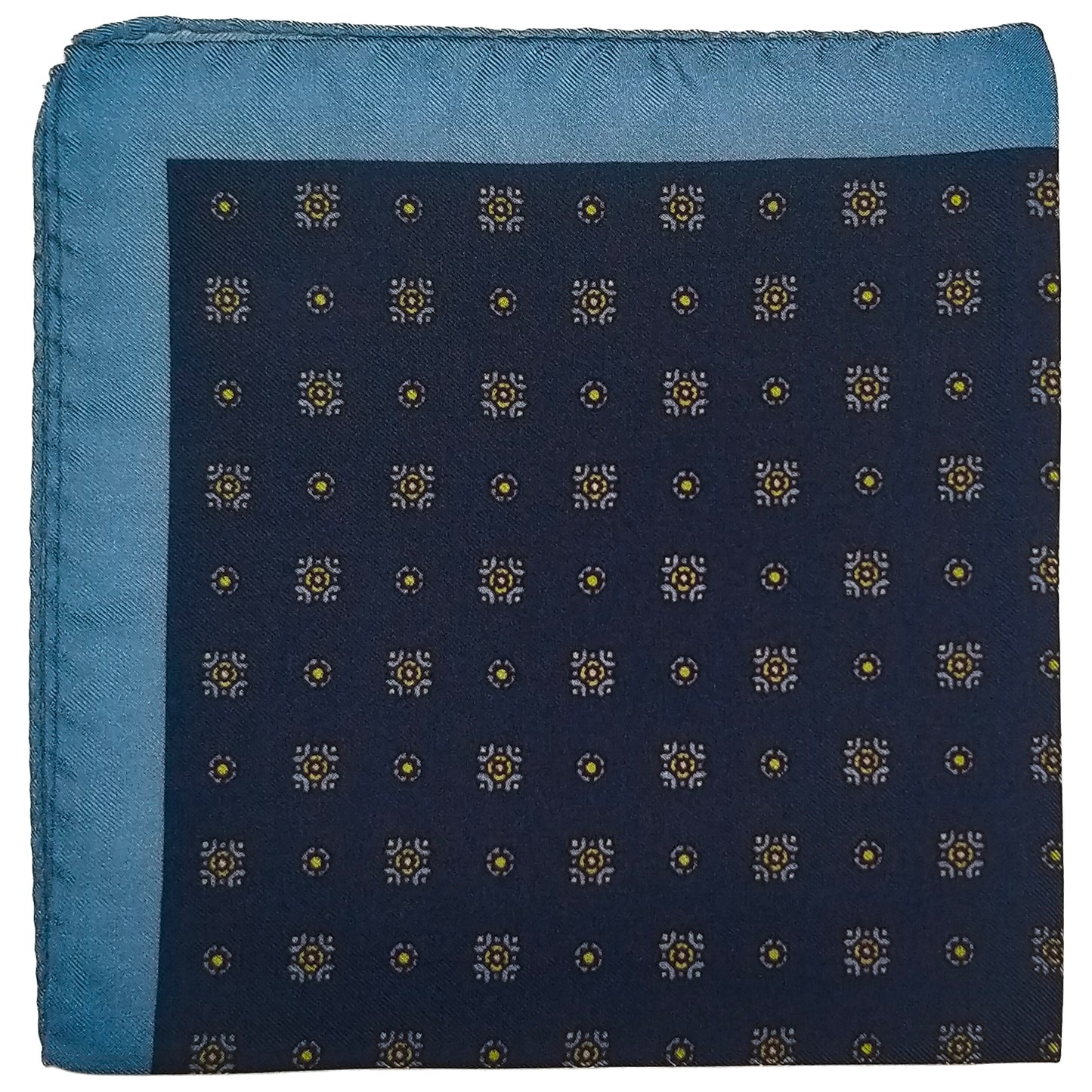 12.5" Navy Blue & Sky Blue Geometric Silk Twill Pocket Square