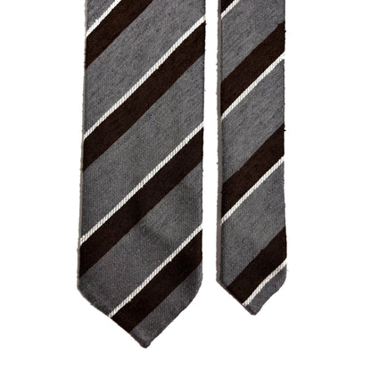 Untipped Gray / Brown Striped Silk Shantung Tie