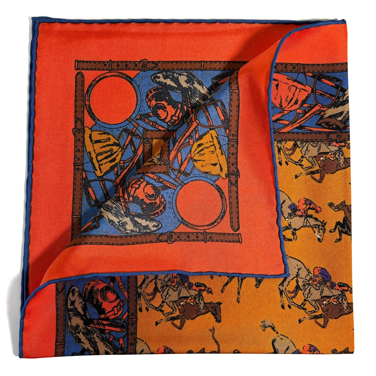 Orange Polo Motif Ancient Madder Silk Pocket Square