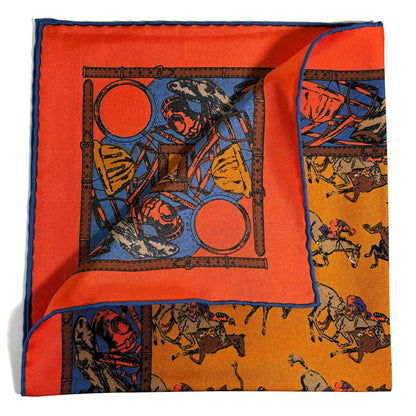 Orange Polo Motif Ancient Madder Silk Pocket Square
