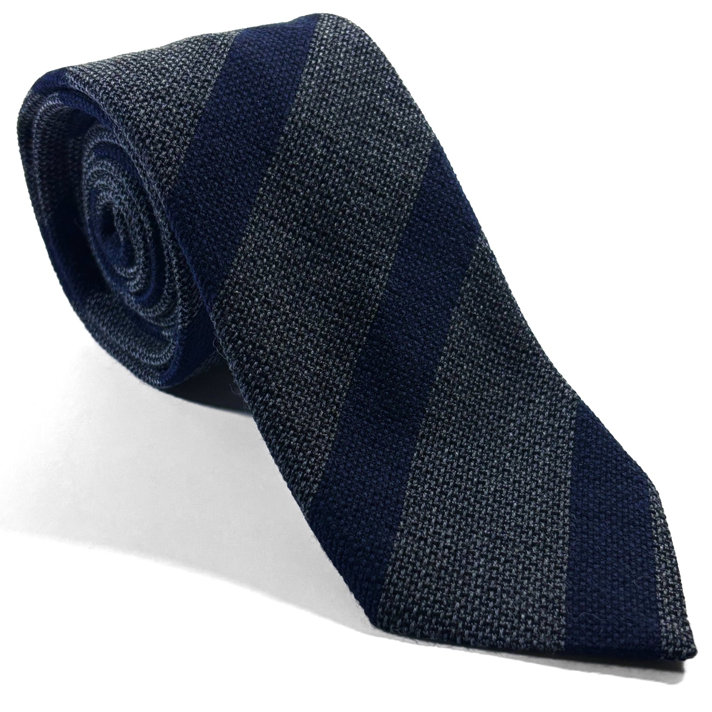 Charcoal Gray & Navy Striped Wool/Silk Grenadine Tie