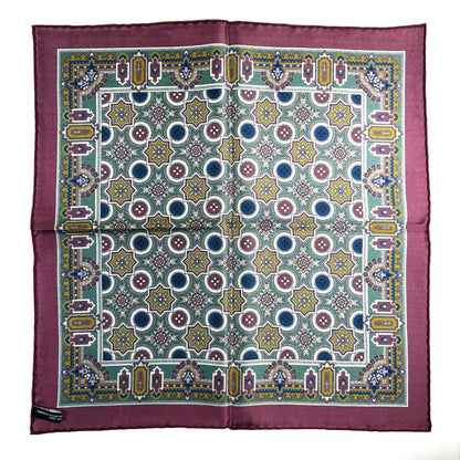 Burgundy & Green Geometric Silk Pocket Square