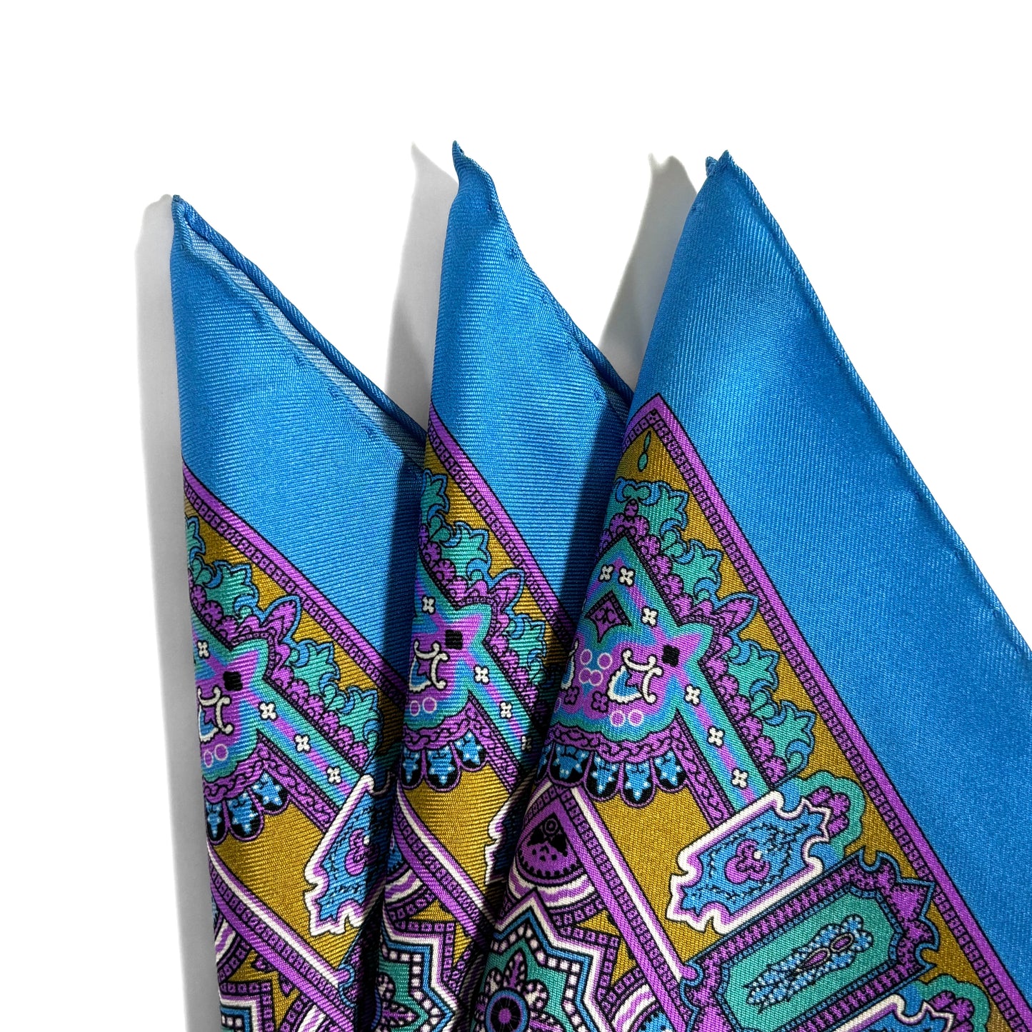 Light Blue & Gold Geometric Silk Pocket Square