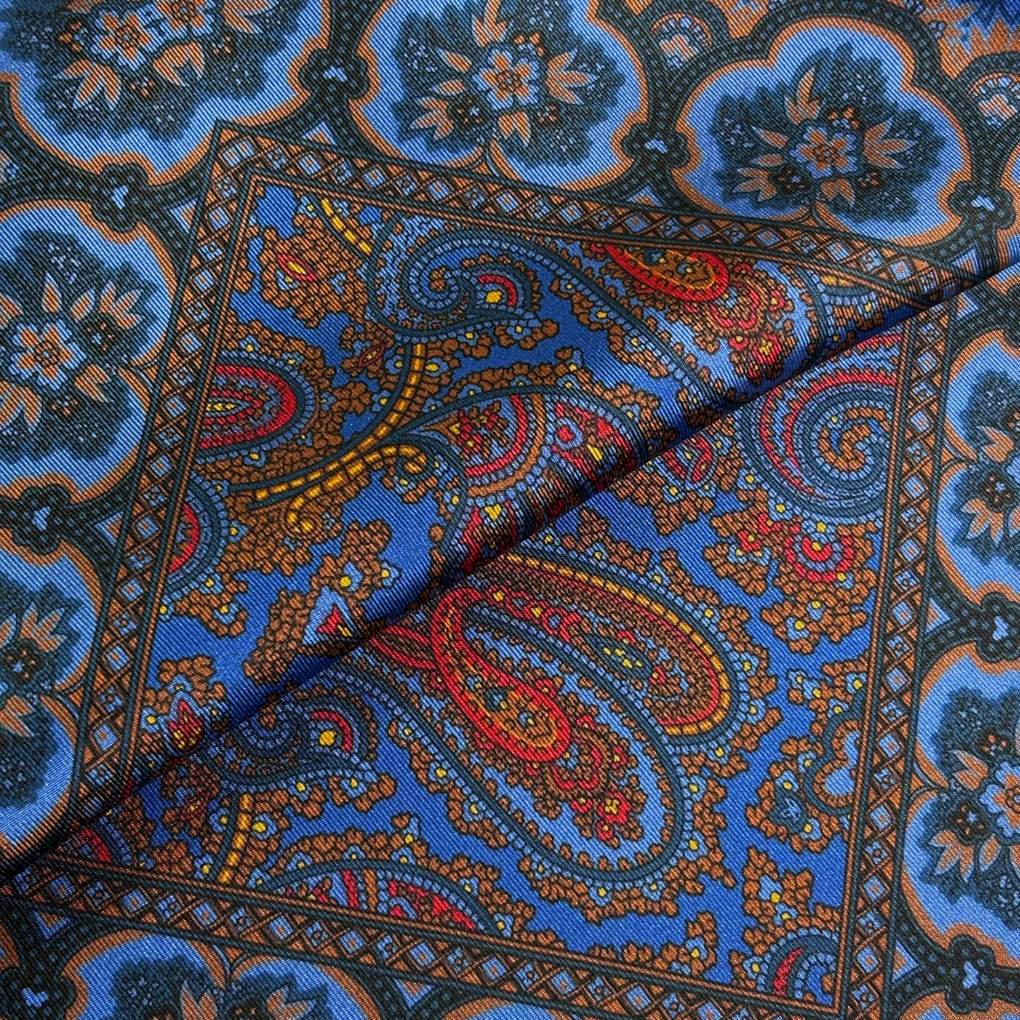 Blue Paisley Ancient Madder Silk Pocket Square