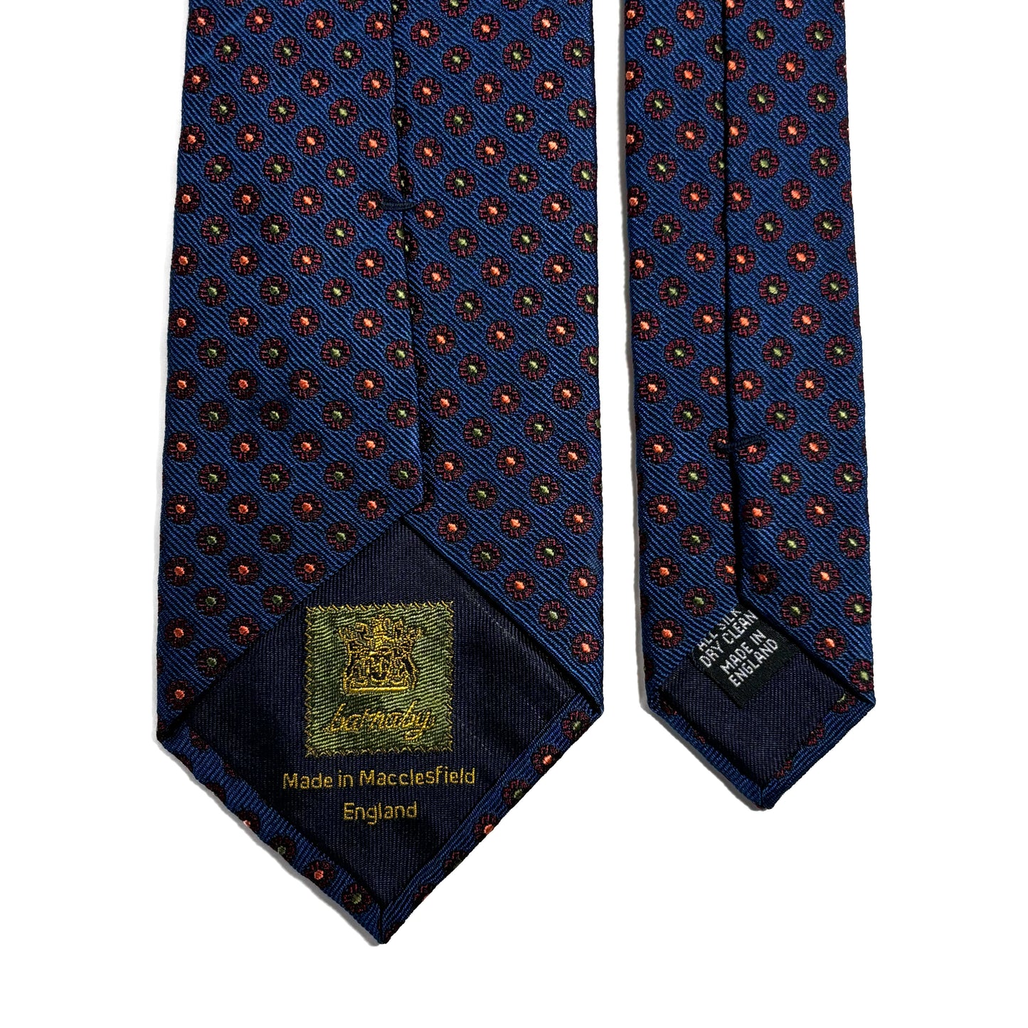 Navy Blue English Jacquard Silk Tie w/ Floral Pattern