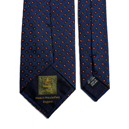 Navy Blue English Jacquard Silk Tie w/ Floral Pattern