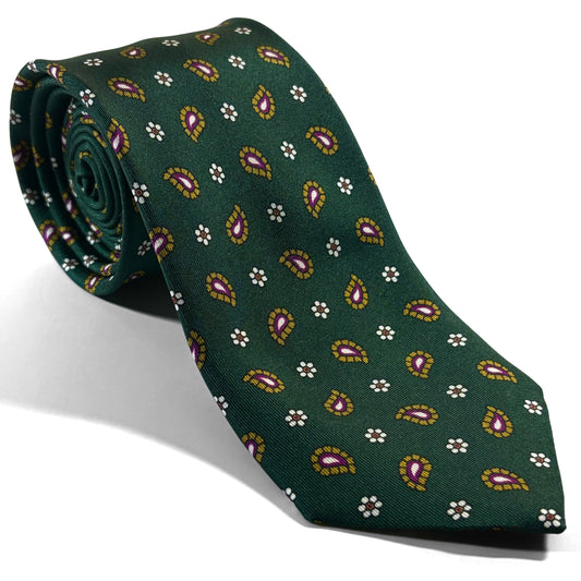 Green Floral Printed 24oz Silk Twill Tie