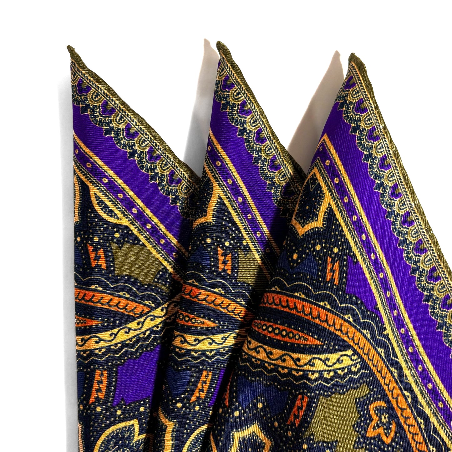 Olive Green & Royal Purple Large Medallion Silk Pocket Square