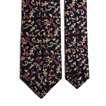 Navy Blue Floral Motif Printed Panama Silk Tie