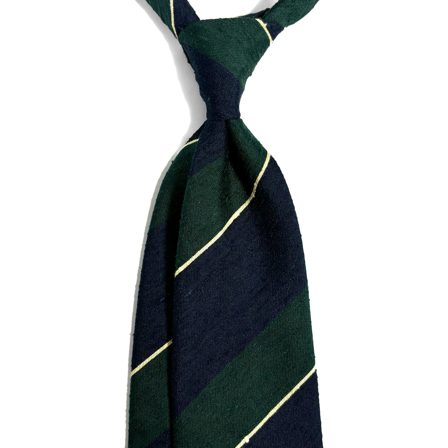 Navy Blue & Green Striped Untipped Shantung Silk Tie (Handmade in Italy)