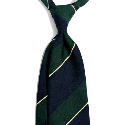 Navy Blue & Green Striped Untipped Shantung Silk Tie (Handmade in Italy)