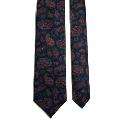 Hand-Printed Navy Blue Paisley Silk Tie