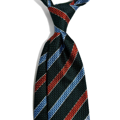 Bottle Green Striped Silk Grenadine Tie (English Weave)