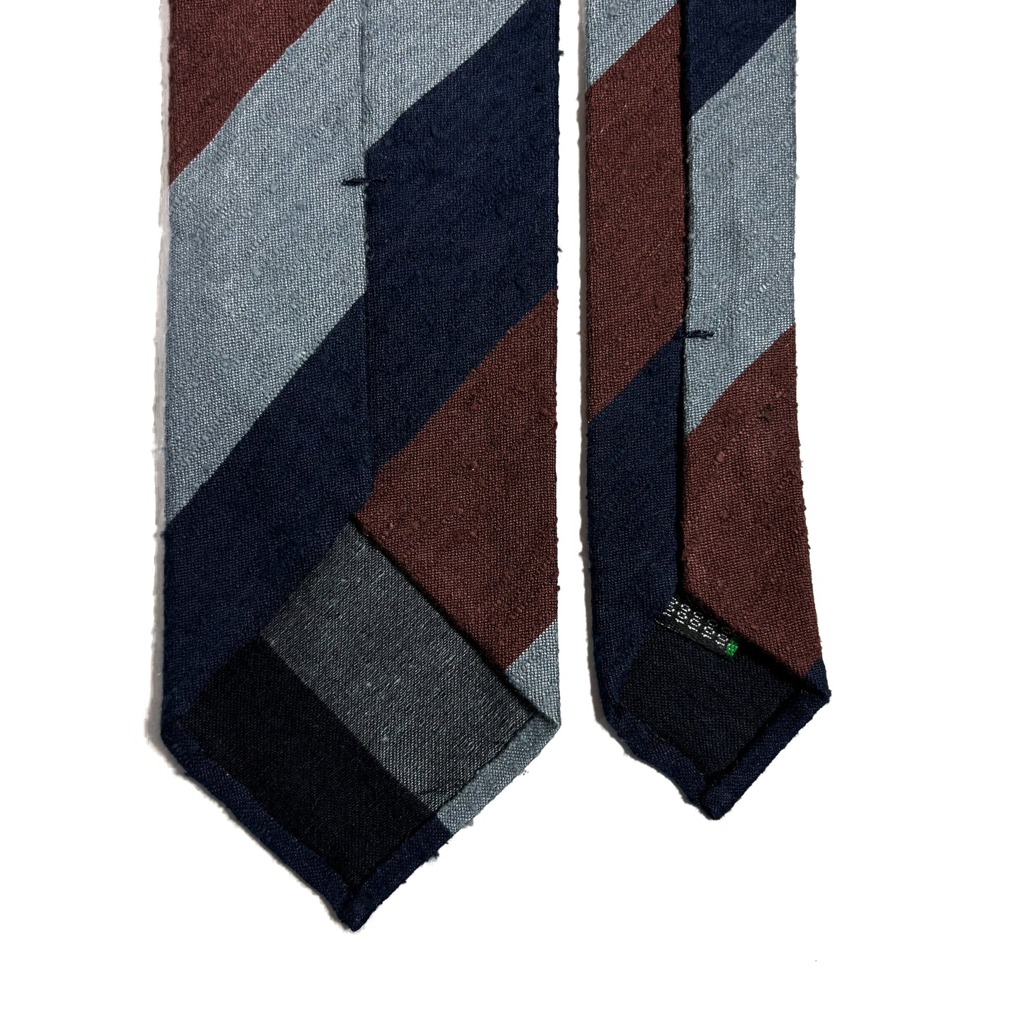 Untipped Navy / Light Blue / Brown Block Stripe Silk Shantung Tie