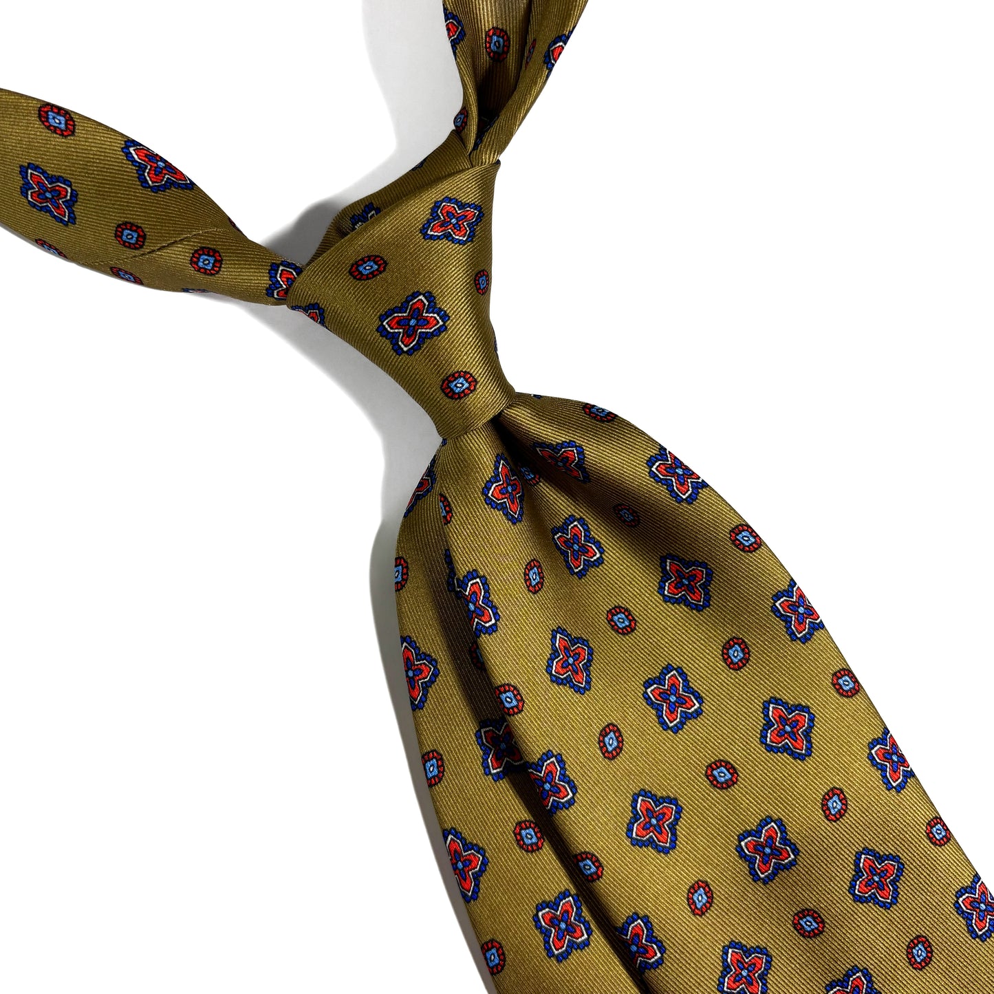 7 Fold Olive Green Geometric Printed Silk Twill Tie (Handmade in Italy)