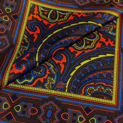 Orange & Brown Paisley Silk Pocket Square