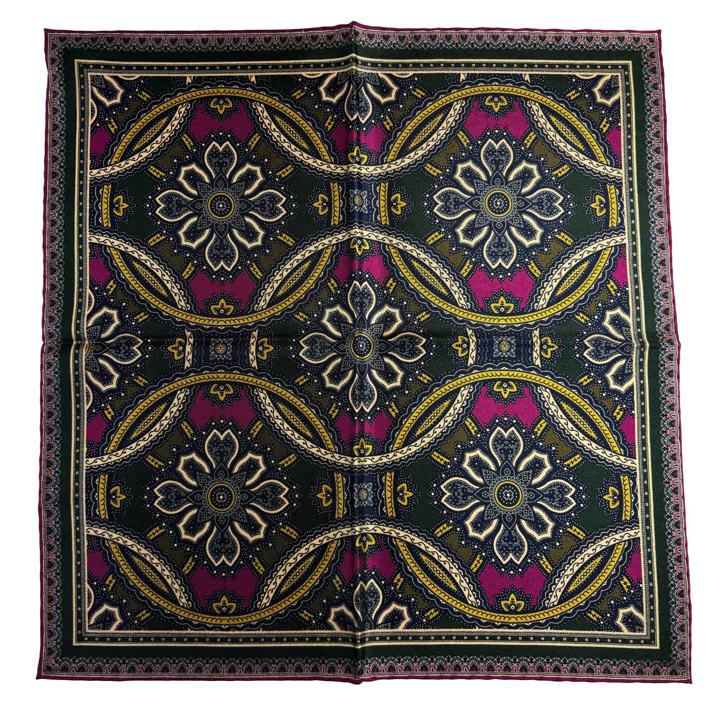 Forest Green & Purple Large Medallion Silk Pocket Square