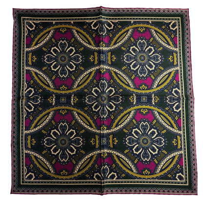 Forest Green & Purple Large Medallion Silk Pocket Square