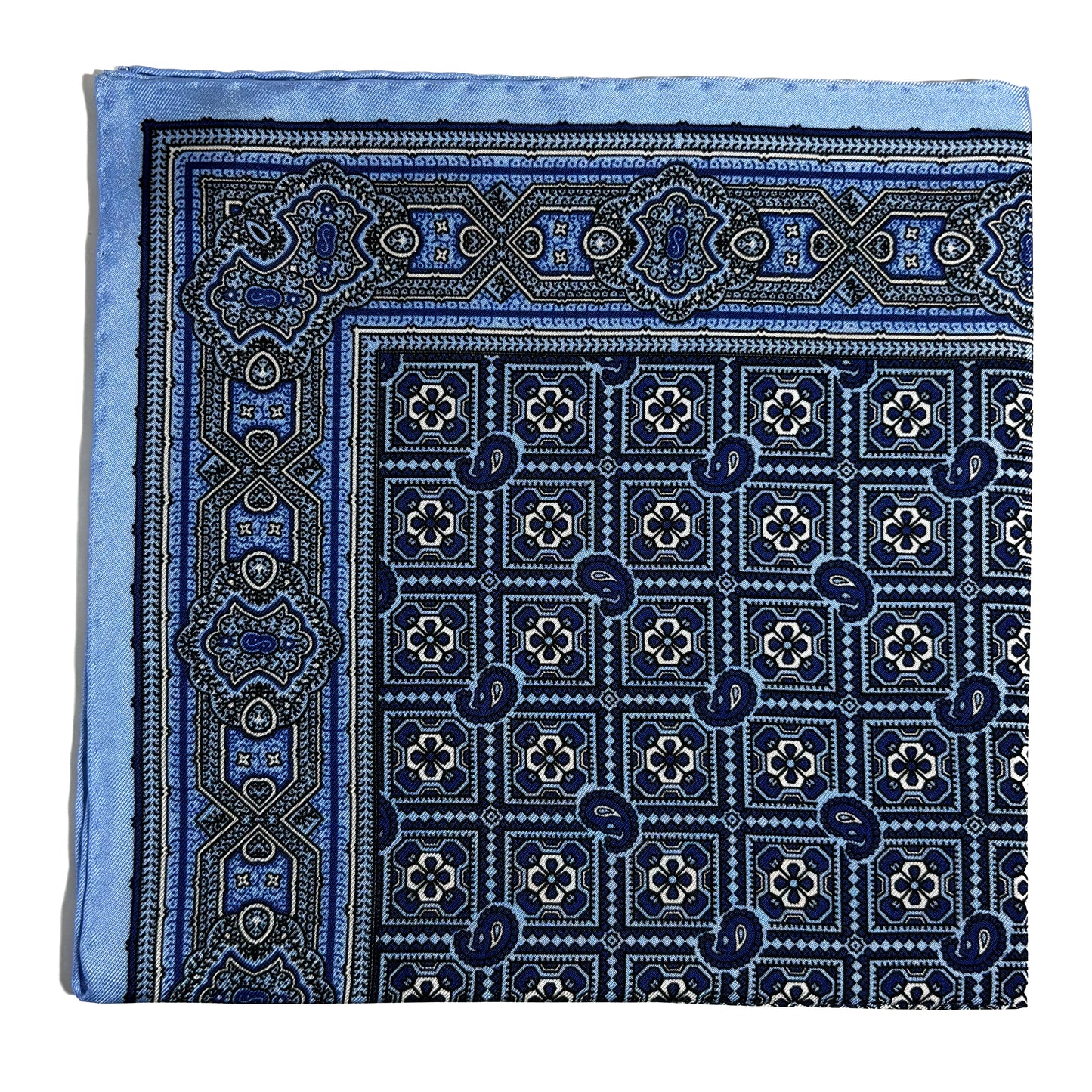 Light Blue Geometric Silk Pocket Square
