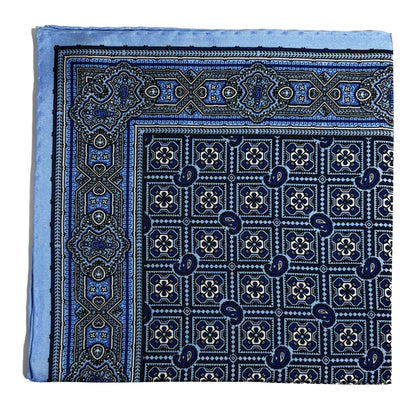 Light Blue Geometric Silk Pocket Square