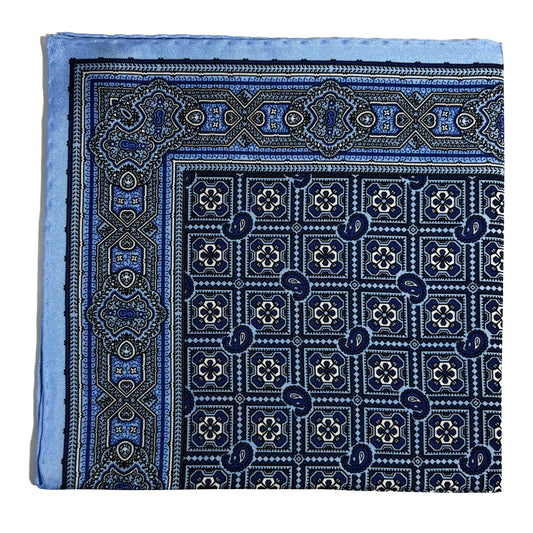 Light Blue Geometric Silk Pocket Square