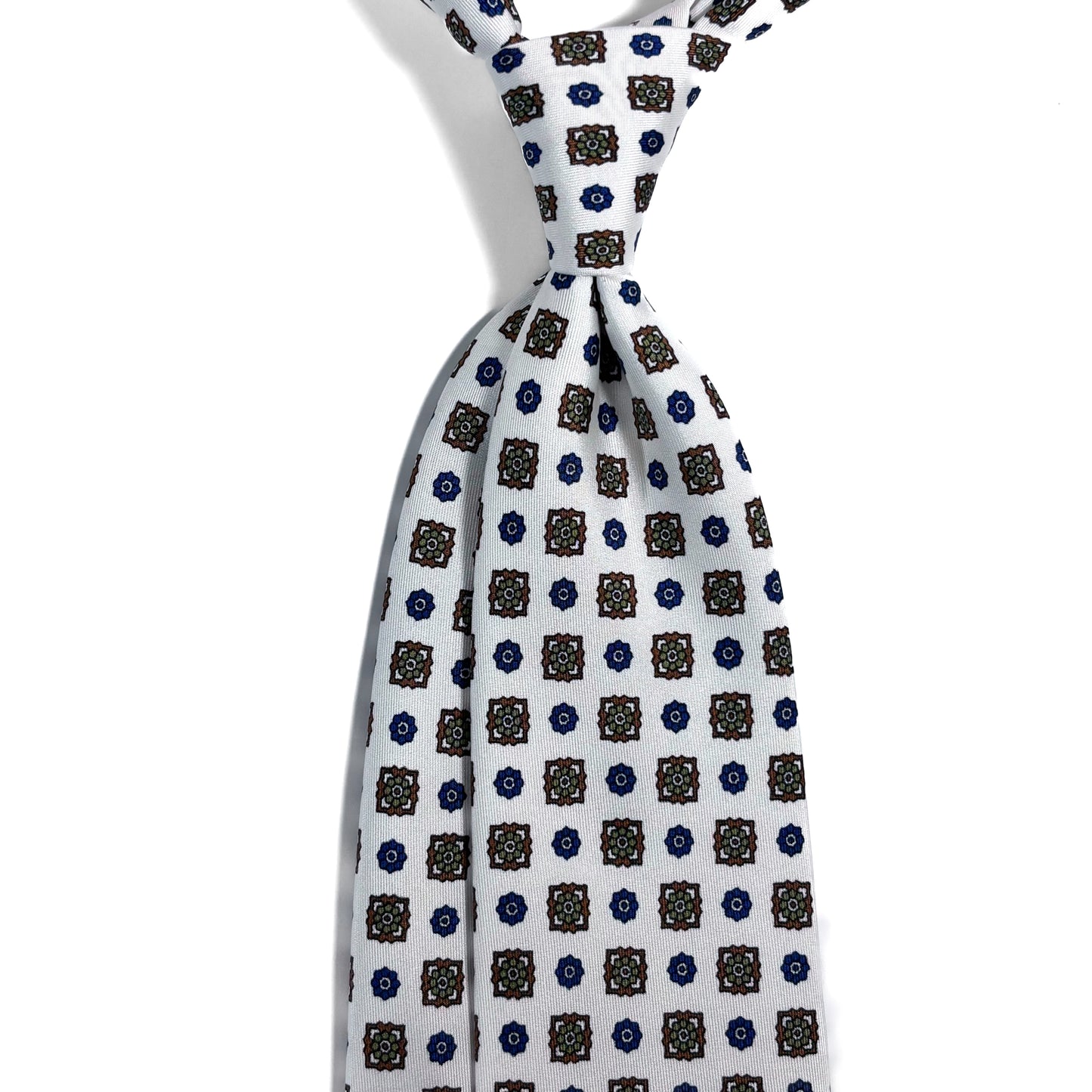White Geometric Printed 24oz Silk Twill Tie