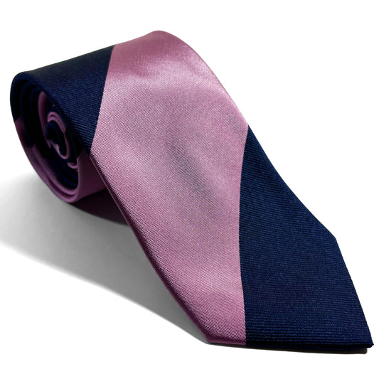 Navy Blue & Pink Block Striped Silk Repp Tie