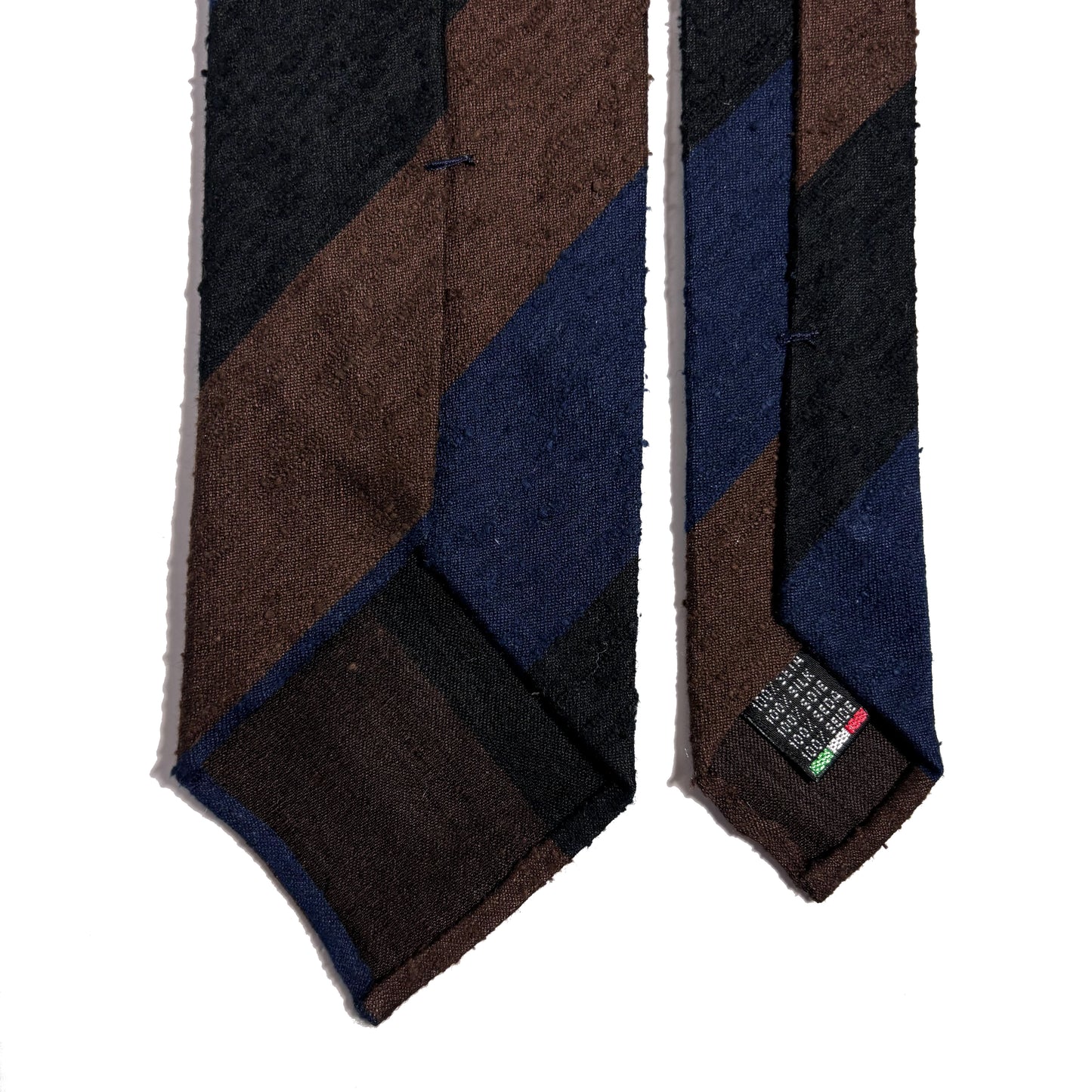 Untipped Blue / Brown Block Stripe Silk Shantung Tie