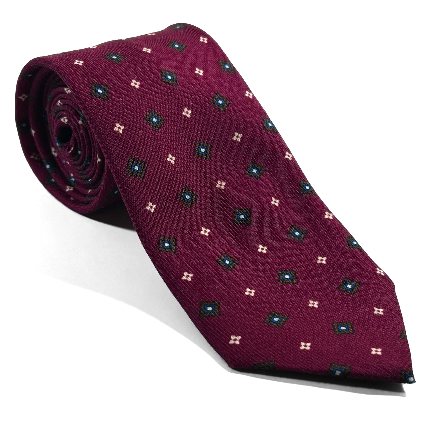 Wine Red Small Geometric Wool Challis Tie