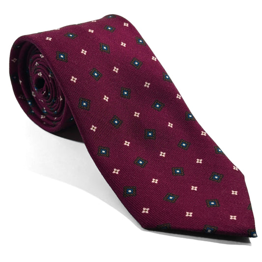 Wine Red Small Geometric Wool Challis Tie