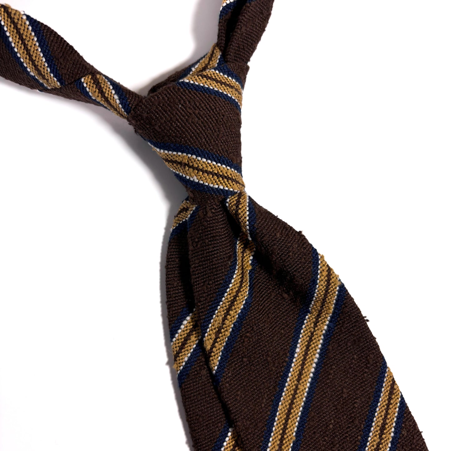 Dark Brown & Gold Stripe Untipped Silk Shantung Tie