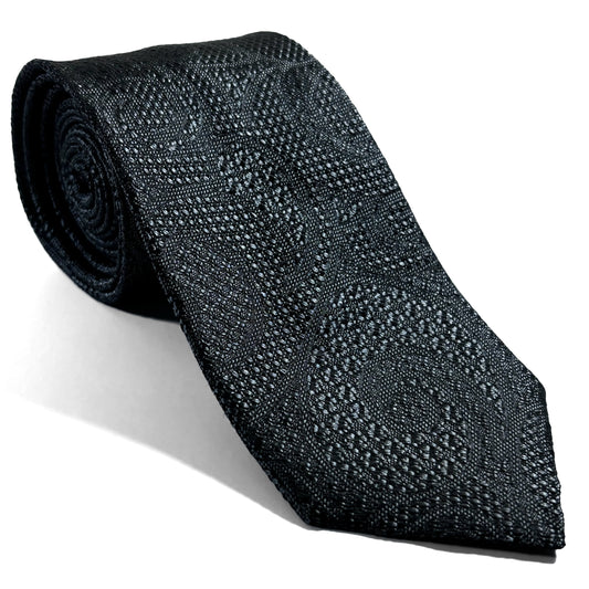 PHOENIX Charcoal Gray / Silver Paisley Silk Grenadine Jacquard Tie